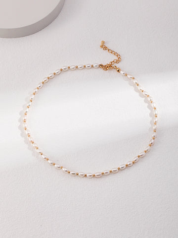Vintage Gold Bead Pearl Necklace
