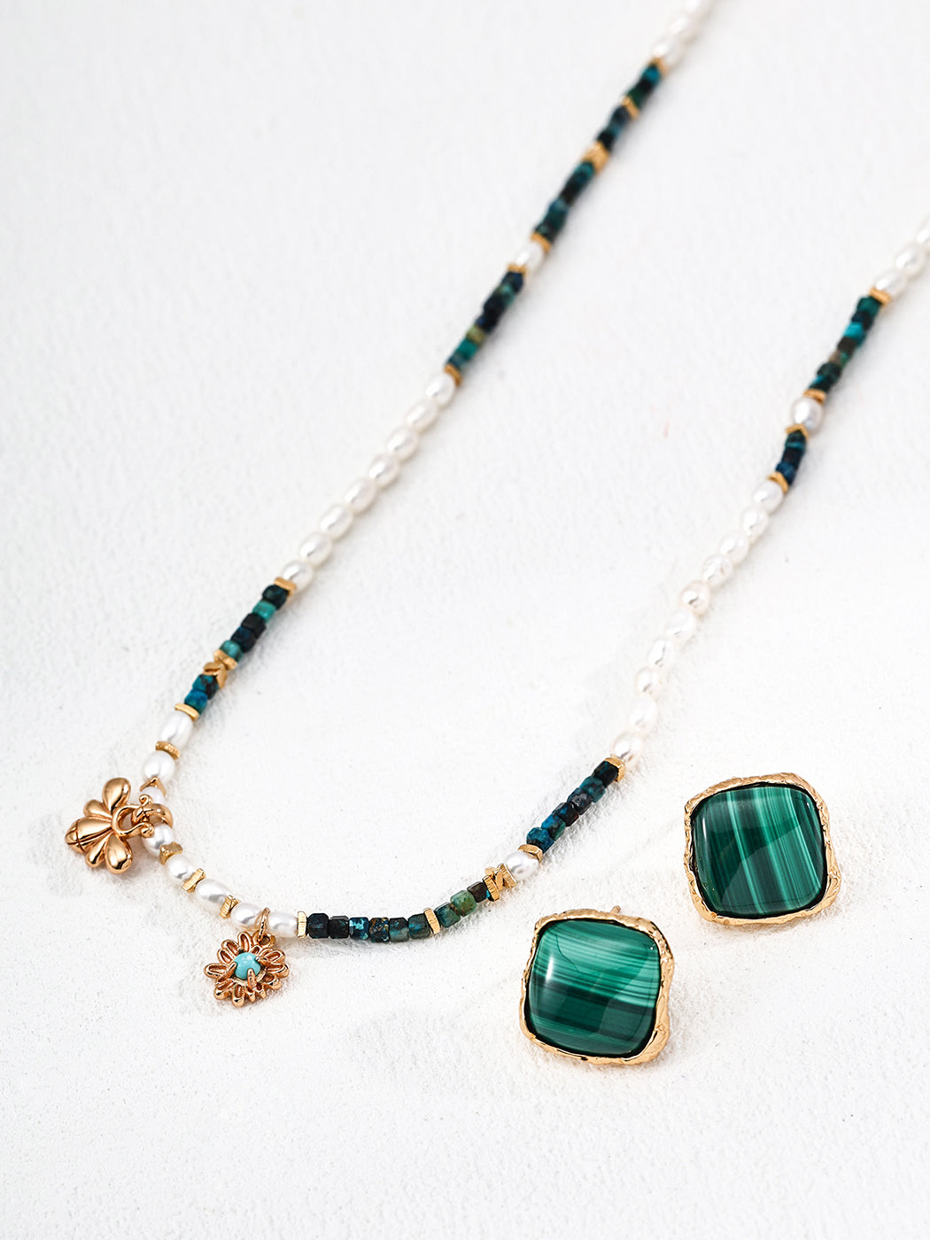 Natural Pearl Malachite Turquoise Necklace