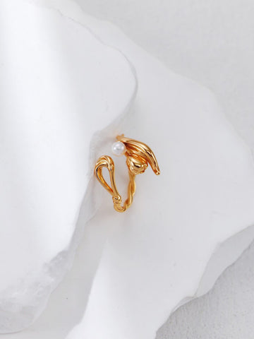 Vintage Gold Tulip Pearl Ring