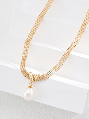 Pearl Pendant Metal Lace Design Choker
