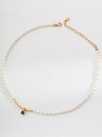 Vintage Green Zircon Pearl Necklace