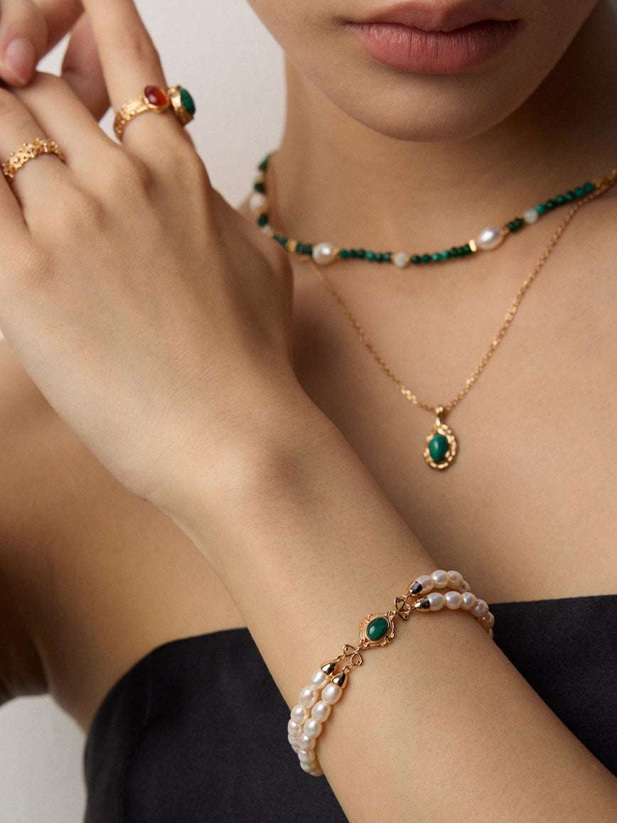 Natural Pearl Malachite Bracelet