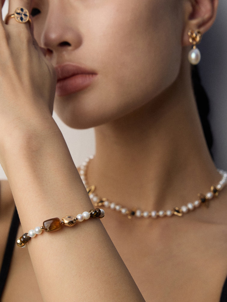 Tiger’s Eye Black Onyx Pearl Bracelet