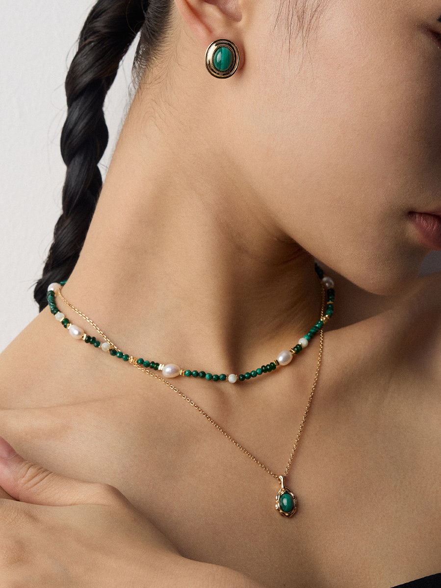 Malachite Pearl Necklace